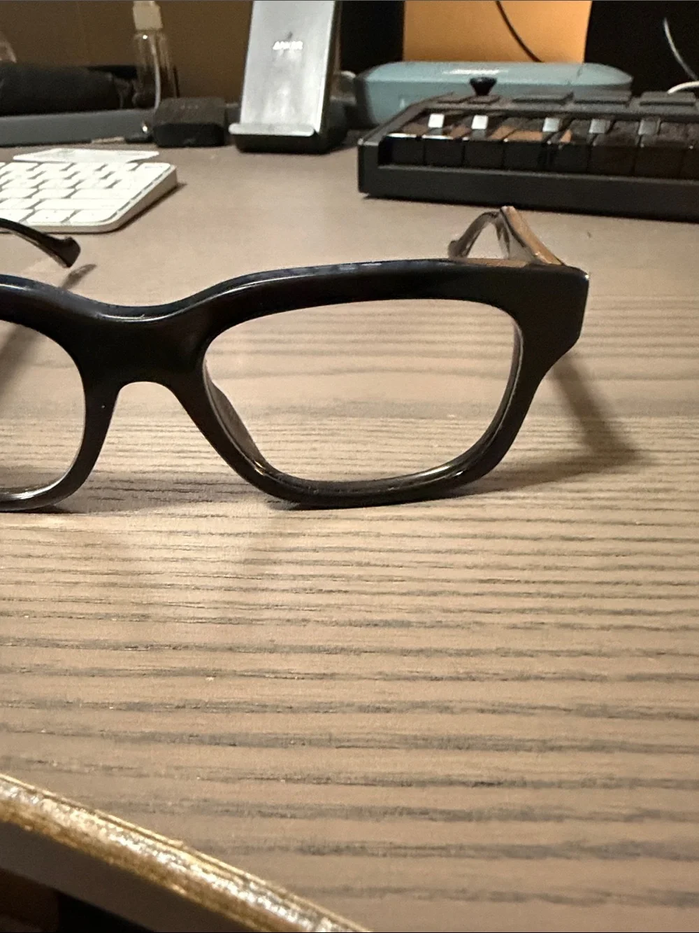 Gucci Black Gloss Rectangular Glasses with Logo Temples